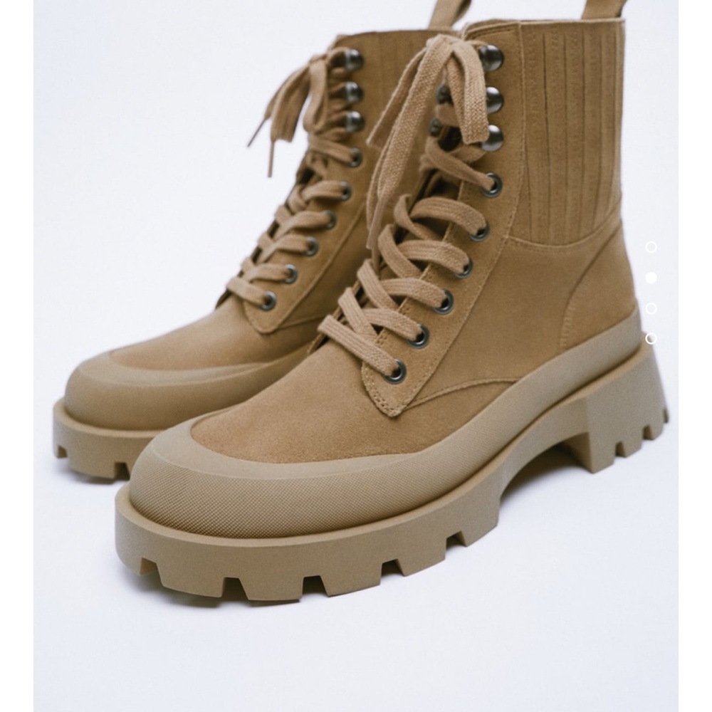 NWT Zara LUG SOLE LACED LEATHER ANKLE BOOTS